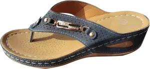 Women's Hollow Out Thong Sandals Clip Toe Platform Trendy Slipper Summer Beach Breathe Sandal Splicing Metal Flip Flop