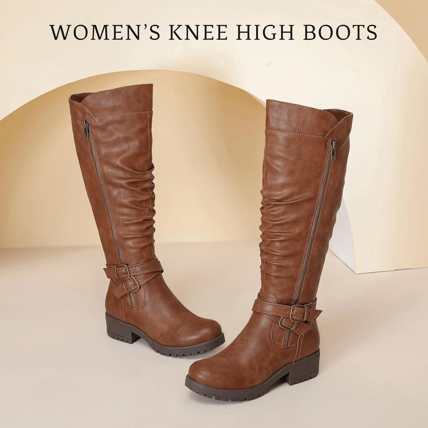 Women's Knee High Boots Classic Comfort Riding Combat Boot Round Toe Side Zipper Long Tall Fall Winter Boots for Women.