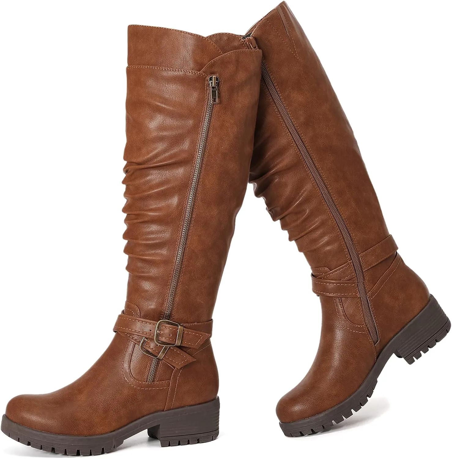 Women's Knee High Boots Classic Comfort Riding Combat Boot Round Toe Side Zipper Long Tall Fall Winter Boots for Women.