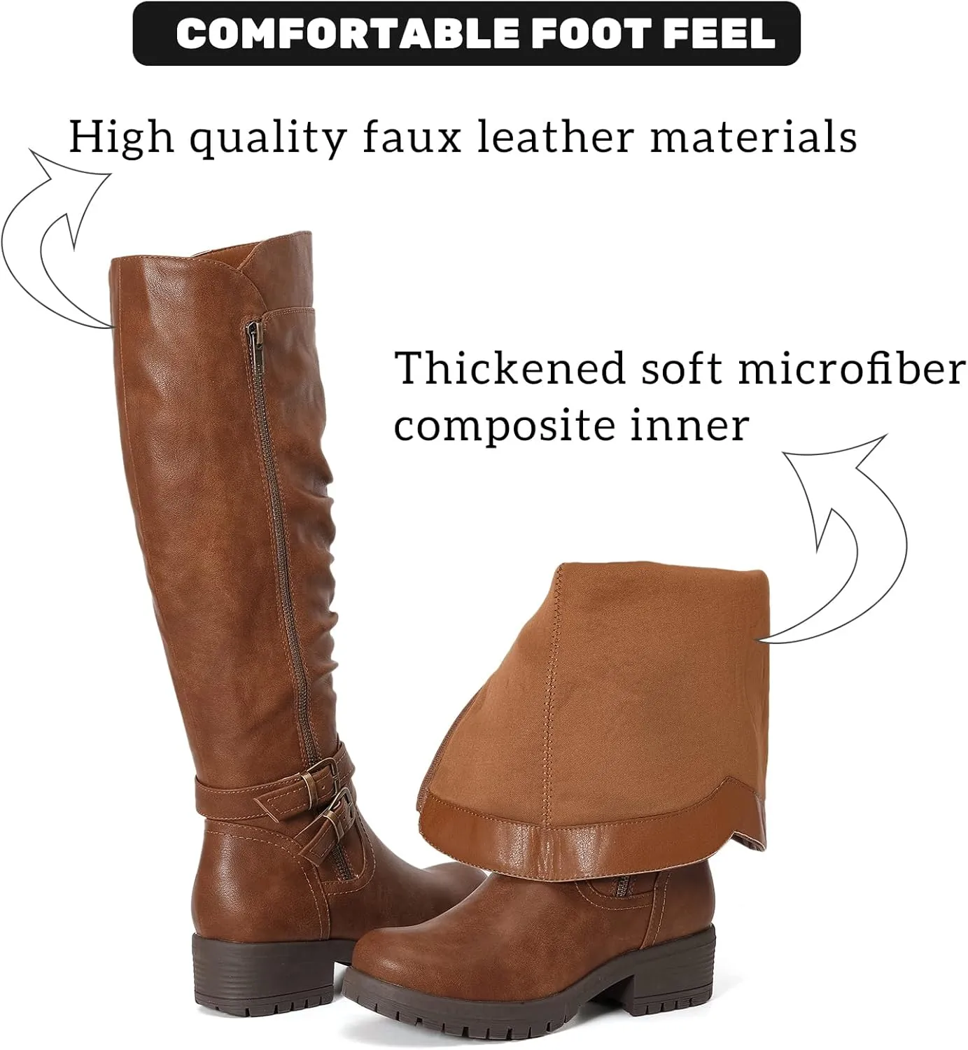 Women's Knee High Boots Classic Comfort Riding Combat Boot Round Toe Side Zipper Long Tall Fall Winter Boots for Women.
