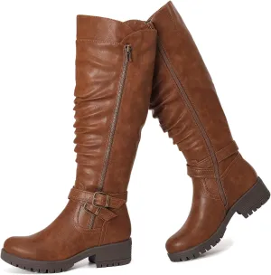 Women's Knee High Boots Classic Comfort Riding Combat Boot Round Toe Side Zipper Long Tall Fall Winter Boots for Women.