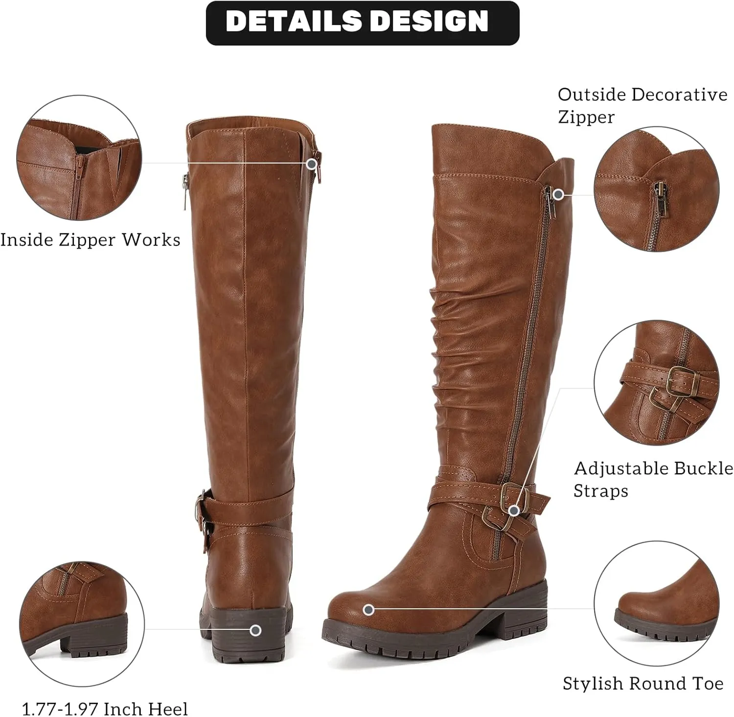 Women's Knee High Boots Classic Comfort Riding Combat Boot Round Toe Side Zipper Long Tall Fall Winter Boots for Women.