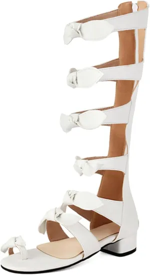 Women's Knee High Strappy Gladiator Sandals Open Toe Chunky Heel Satin Bow Summer Boots Comfortable Low Block Heel Dress Sandals
