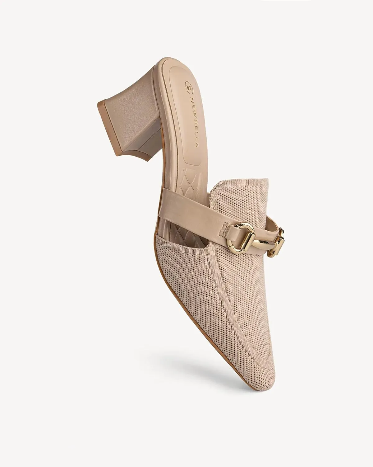 Women's Knit Pointed Toe Chunky Heel Mules, Comfortable Slip-On Sandals for Business and Daily Wear