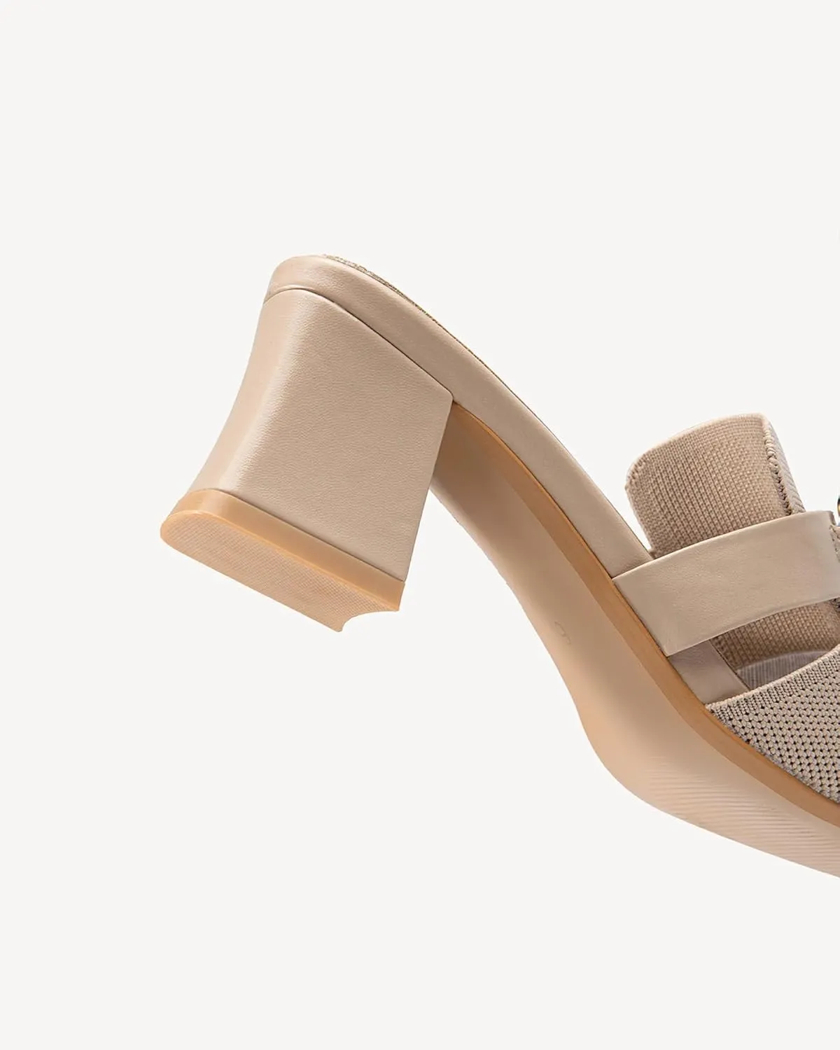 Women's Knit Pointed Toe Chunky Heel Mules, Comfortable Slip-On Sandals for Business and Daily Wear