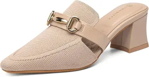 Women's Knit Pointed Toe Chunky Heel Mules, Comfortable Slip-On Sandals for Business and Daily Wear