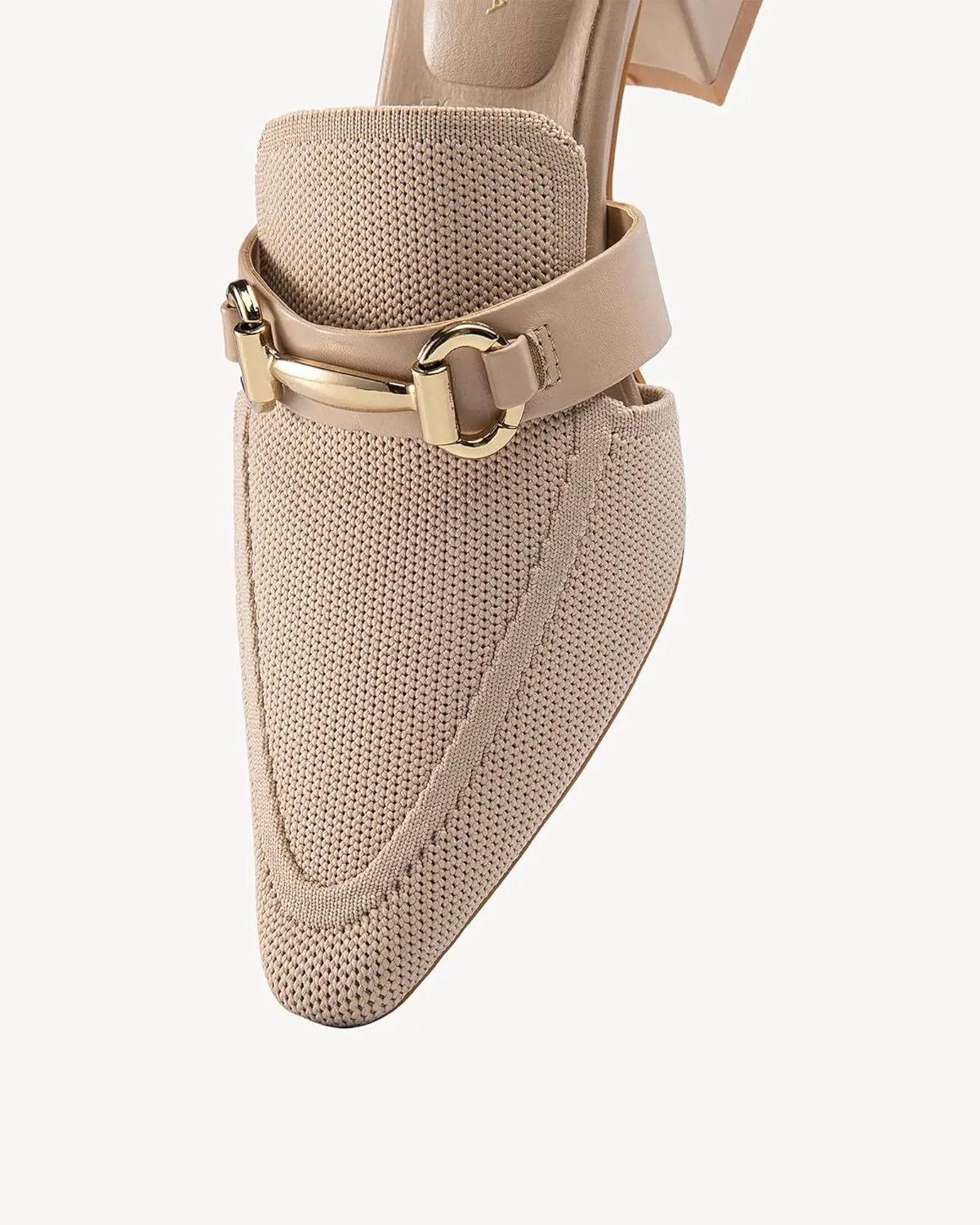 Women's Knit Pointed Toe Chunky Heel Mules, Comfortable Slip-On Sandals for Business and Daily Wear