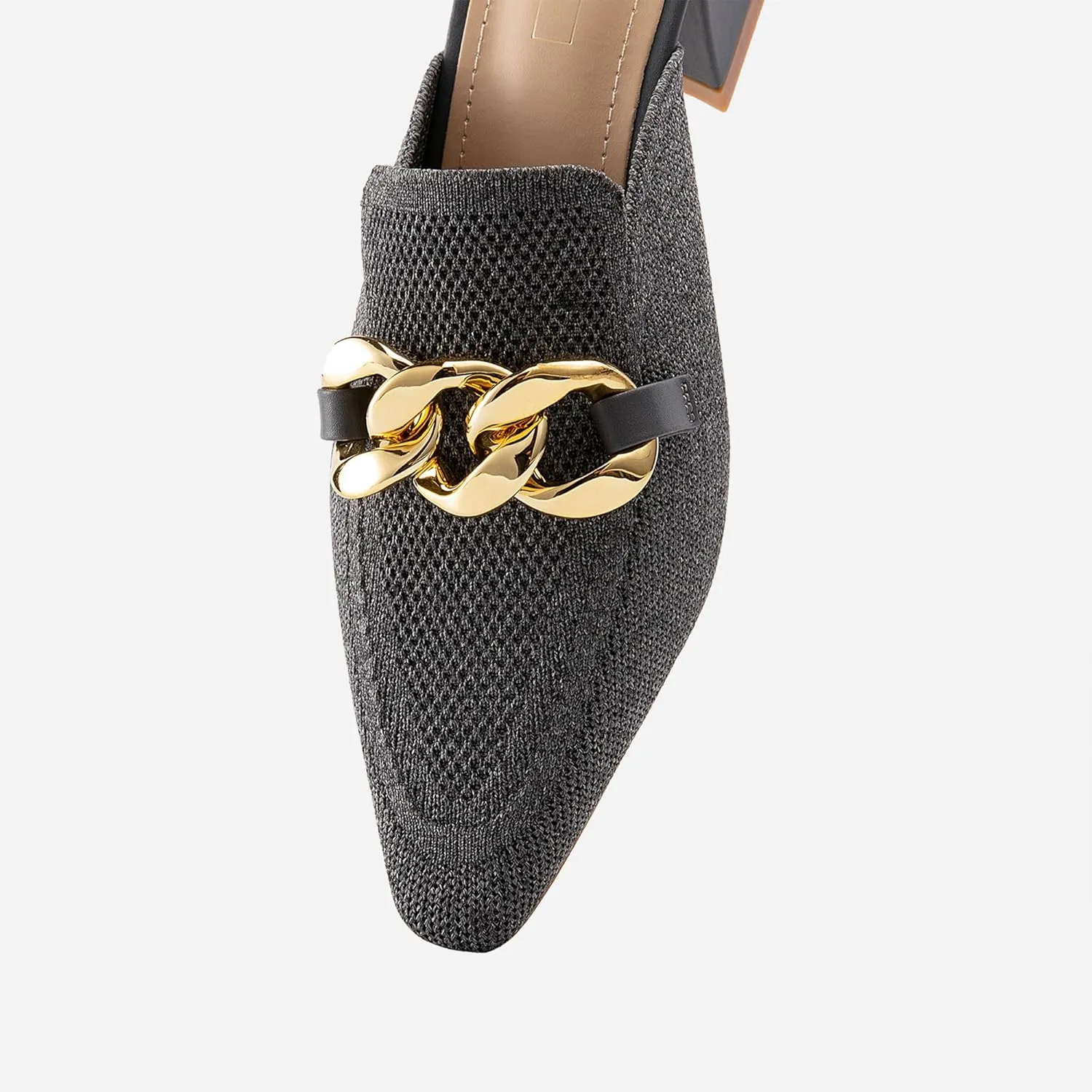 Women's Knit Pointed Toe Chunky Heel Mules, Mousse Fit, Comfortable Slip-On Sandals for Business and Daily Wear