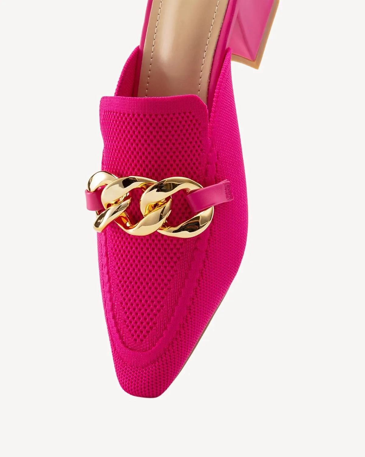 Women's Knit Pointed Toe Chunky Heel Mules, Mousse Fit, Comfortable Slip-On Sandals for Business and Daily Wear