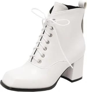 Women's Lace up Zipper Ankle Boots Chunky Heel Booties Retro Combat Boots