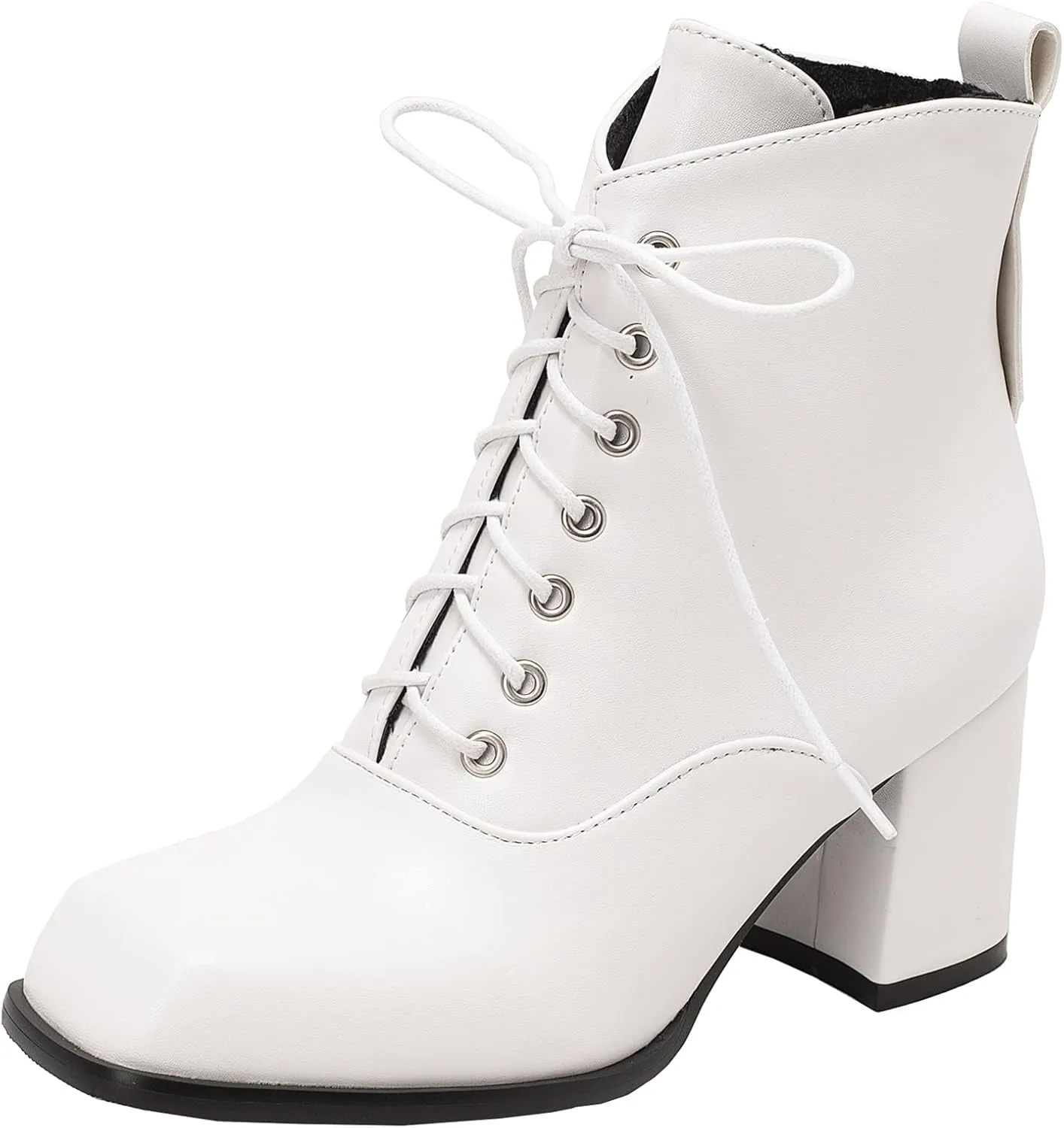 Women's Lace up Zipper Ankle Boots Chunky Heel Booties Retro Combat Boots