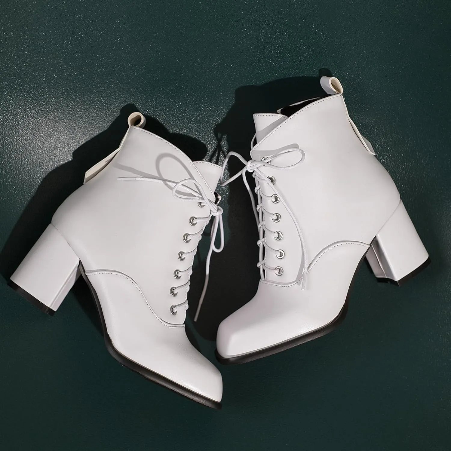 Women's Lace up Zipper Ankle Boots Chunky Heel Booties Retro Combat Boots