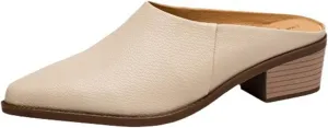 Women's Leather Block Heel Closed Toe Slip-On Mules, Retro Pointed Toe Fashion Office Slippers