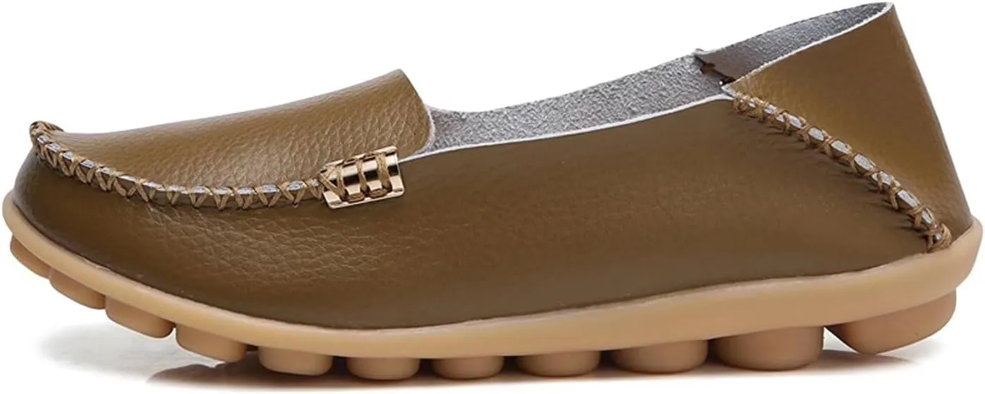 Women's Leather Casual Slipper Loafers Moccasins Driving Shoes Flat Slip On