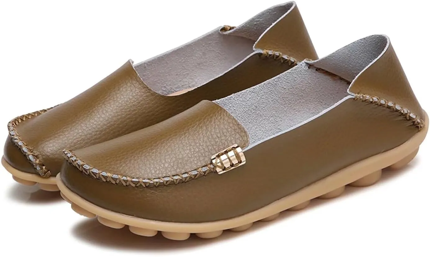 Women's Leather Casual Slipper Loafers Moccasins Driving Shoes Flat Slip On