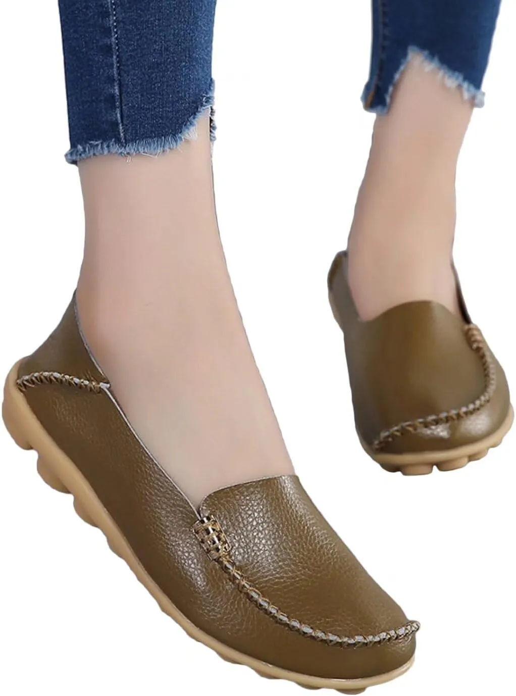 Women's Leather Casual Slipper Loafers Moccasins Driving Shoes Flat Slip On