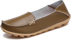 Women's Leather Casual Slipper Loafers Moccasins Driving Shoes Flat Slip On