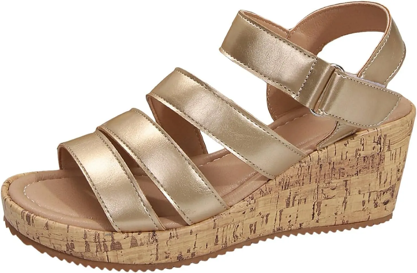 Women's Leather Cork Strappy Wedge Sandals Platform Sandal Dressy Wide Orthopedic Arch Support Open Toe Walking Shoes Heels with Shoes Hollow Out Travel Beach Comfort Slingback Casual Flat
