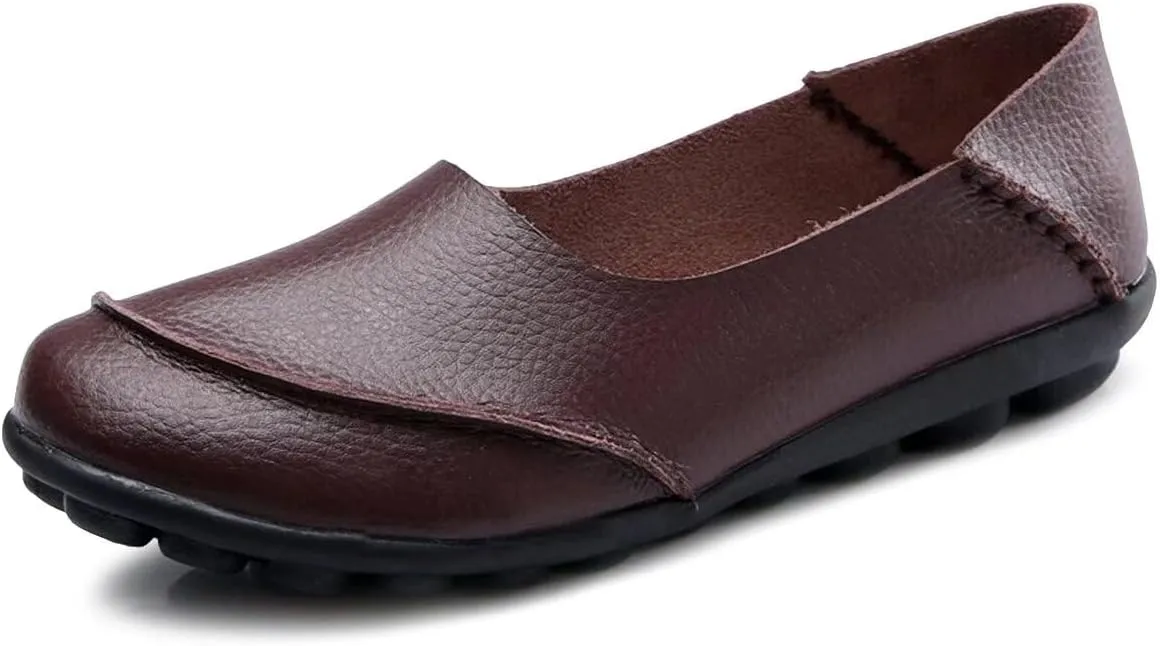 Women's Leather Slip-On Moccasins Shoes Flat Slipper Loafers
