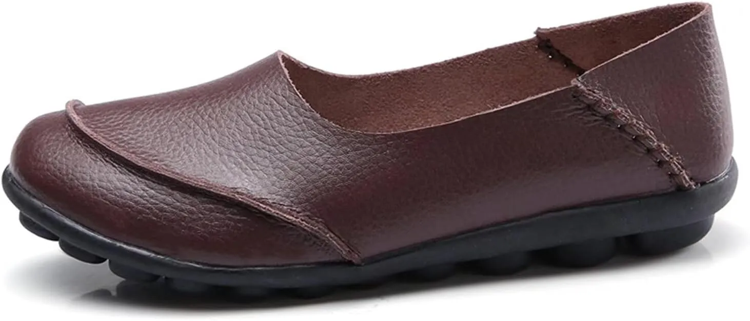Women's Leather Slip-On Moccasins Shoes Flat Slipper Loafers