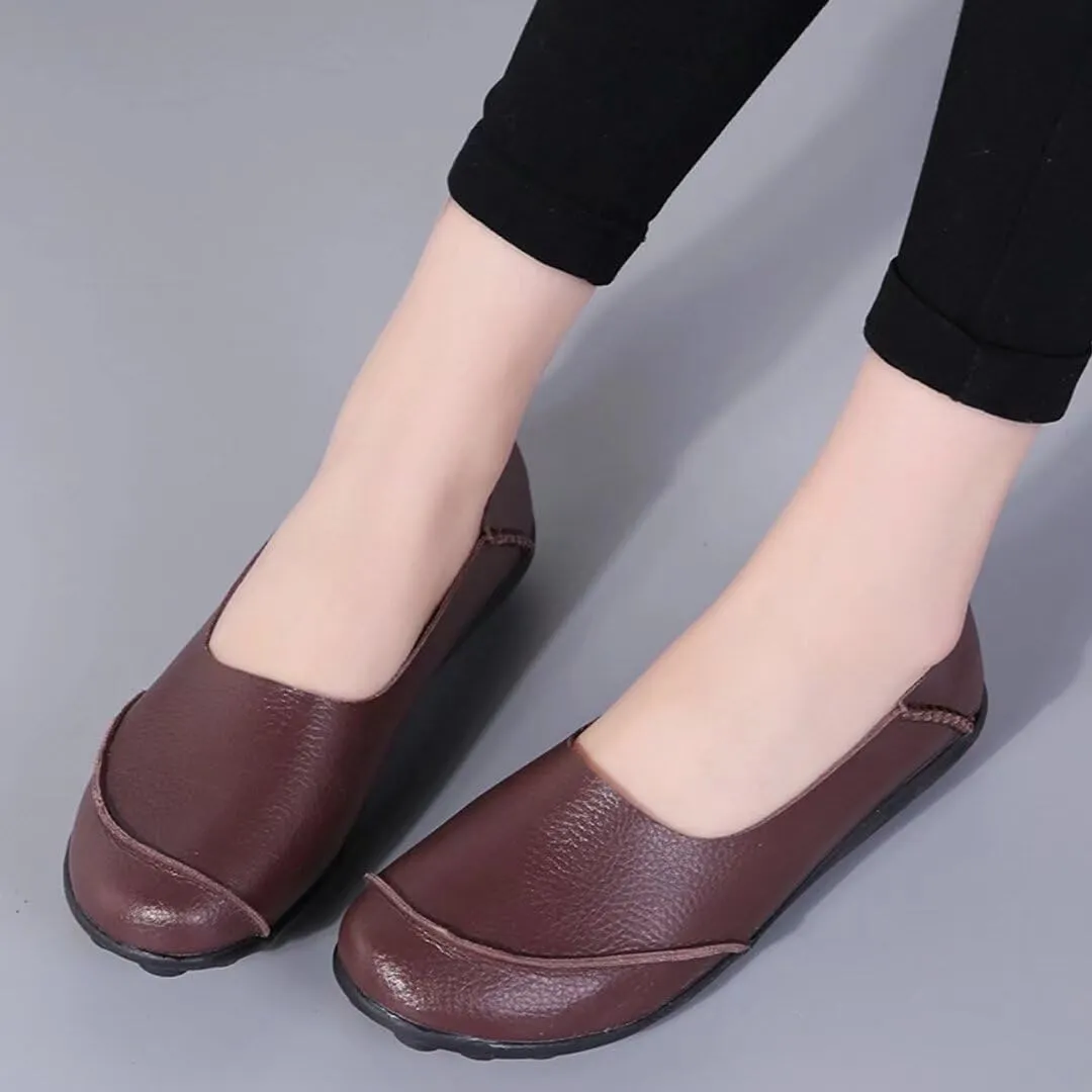 Women's Leather Slip-On Moccasins Shoes Flat Slipper Loafers