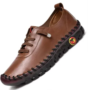 Women's Leather Soft Bottom Flat Shoes, Handmade Cowhide Loafers Breathable Non-Slip Comfort Orthopedic Walking Shoes