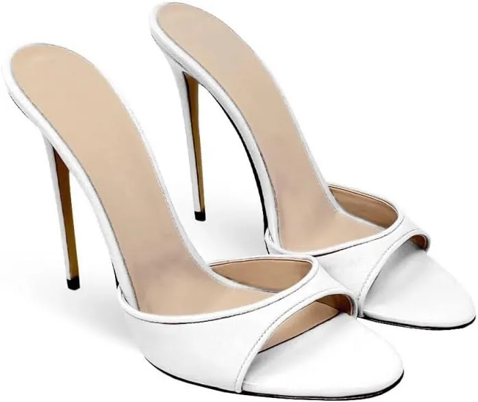 Women's Leather Stilettos High Heels Slides Slip on Crocodile Embossed Slingback Peep Open Toe Pumps Mules Sandals Formal