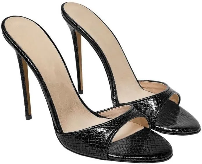 Women's Leather Stilettos High Heels Slides Slip on Crocodile Embossed Slingback Peep Open Toe Pumps Mules Sandals Formal