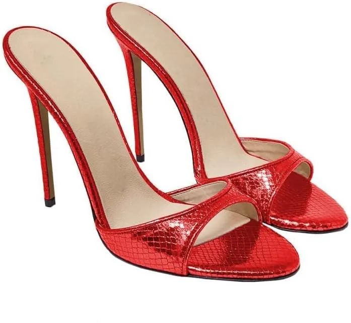 Women's Leather Stilettos High Heels Slides Slip on Crocodile Embossed Slingback Peep Open Toe Pumps Mules Sandals Formal