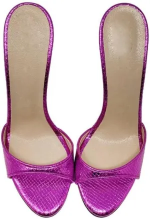 Women's Leather Stilettos High Heels Slides Slip on Crocodile Embossed Slingback Peep Open Toe Pumps Mules Sandals Formal