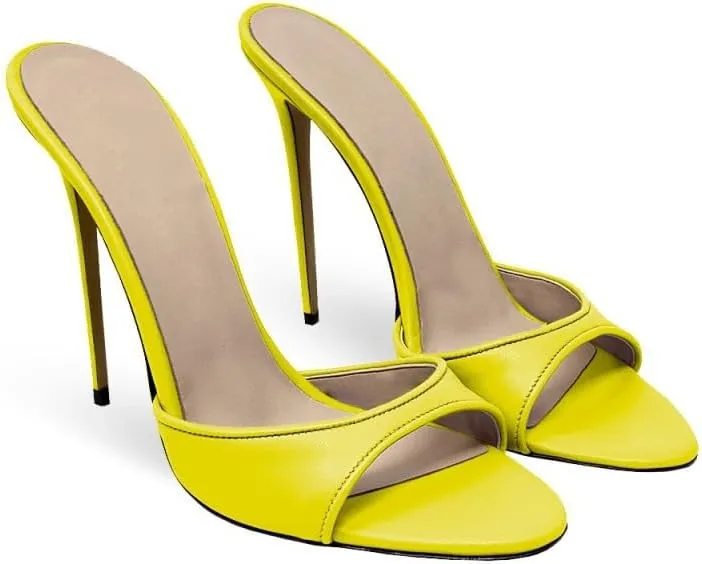 Women's Leather Stilettos High Heels Slides Slip on Crocodile Embossed Slingback Peep Open Toe Pumps Mules Sandals Formal