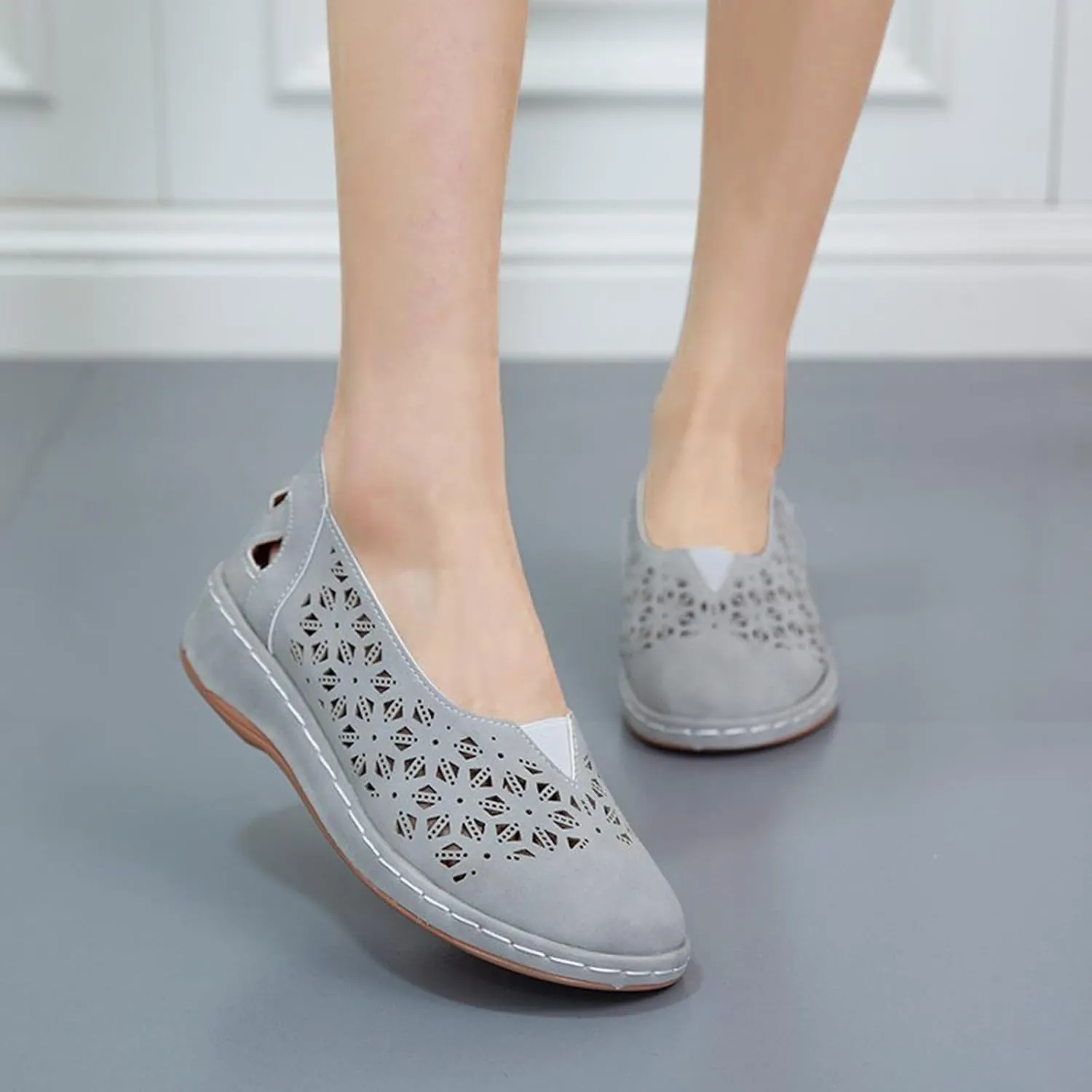 Womens Loafers Comfortable Dressy Wide Width Hollow Out Closed Toe Shoes Breathable Walking Sandals Slip On Summer Sandals Soft Flats for Women Casual Lightweight
