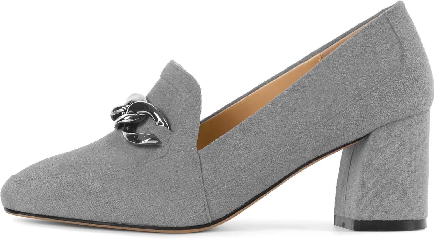 Women's Low Heel Pumps Loafers with Metal Buckle Square Toe Pumps Chunky Heeled Pump Stylish Comfortable 2.5 Inch Loafers Heels