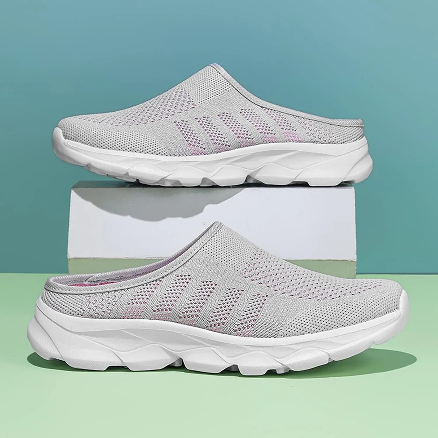 Women's Mesh Anti-Slip Orthopedic Mules Culgs Breathable Comfortable Summer Round Closed Toe Slip-on Stretch Soft Sole Hollow Out Casual Slippers for Walking Party Outdoor
