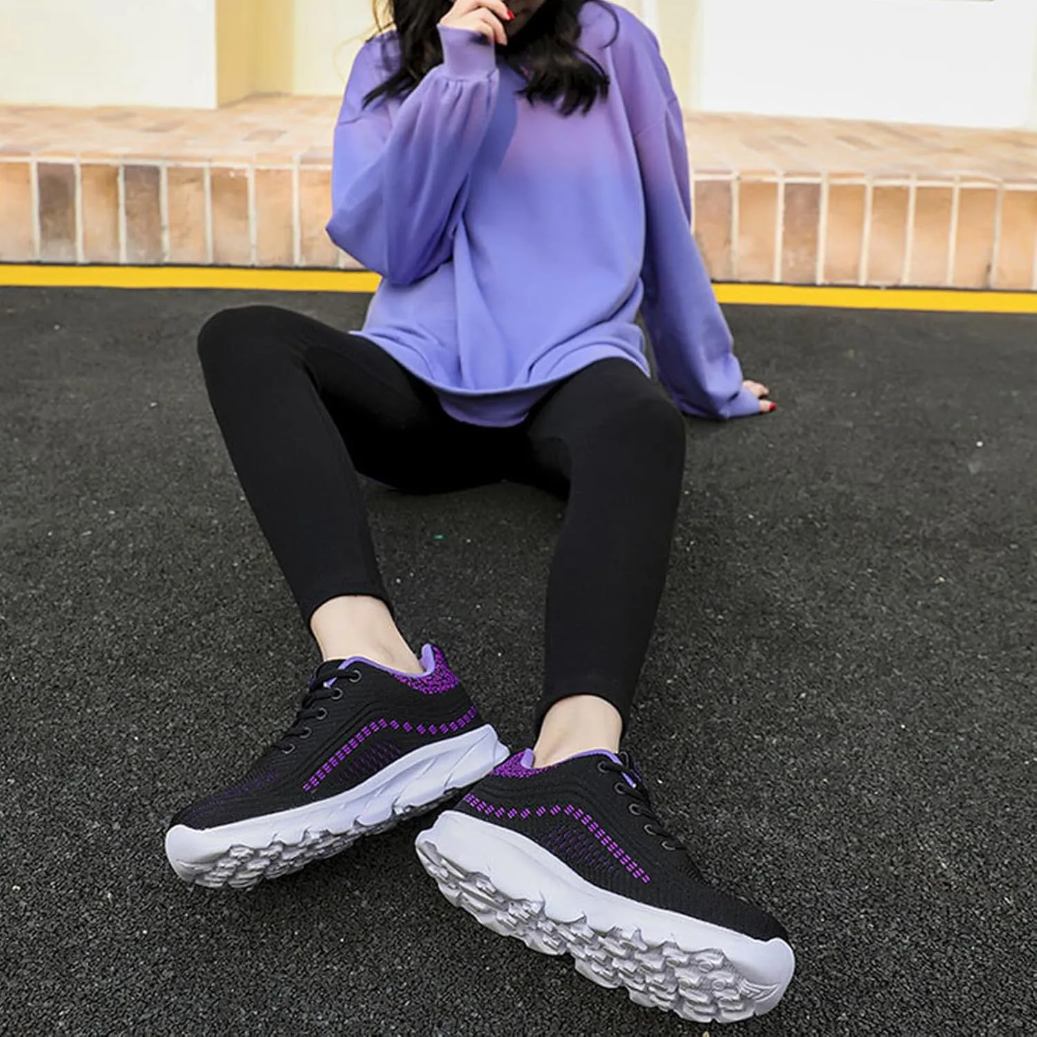 Women's Mesh Lace up Lightweight Running Sneakers Comfortable Breathable Non-Slip Soft Sole Casual Walking Sports Shoes Work Gym Trekking Tennis Sneakers