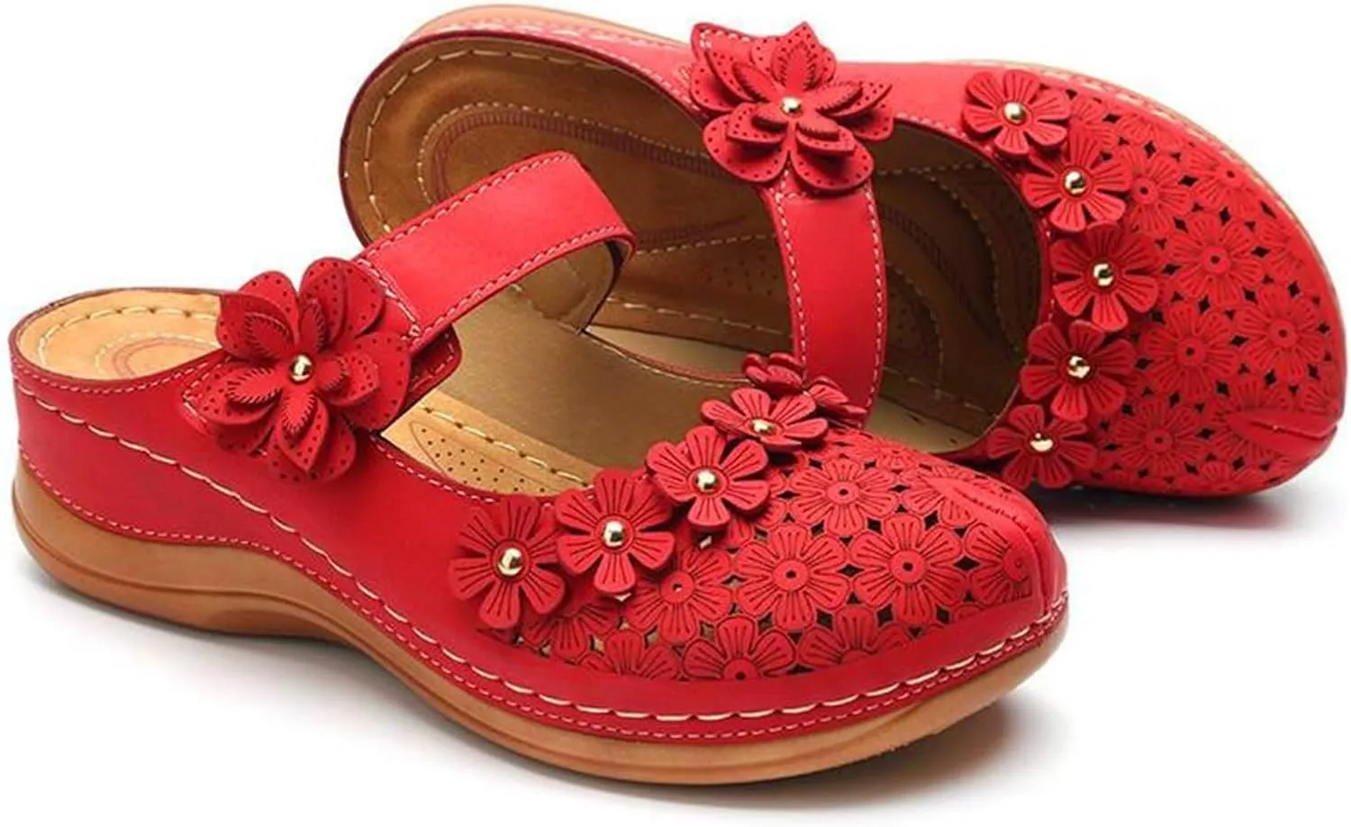 Womens Mule Closed Toe Slip On Clogs Mules Shoes for Women Dressy Summer Casual Wedge Sandals with Adjustable Hook Loop Comfortable Low Heel Orthopedic Sandal Round Head Anti-Slip Soft Bottom Footwear