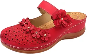Womens Mule Closed Toe Slip On Clogs Mules Shoes for Women Dressy Summer Casual Wedge Sandals with Adjustable Hook Loop Comfortable Low Heel Orthopedic Sandal Round Head Anti-Slip Soft Bottom Footwear