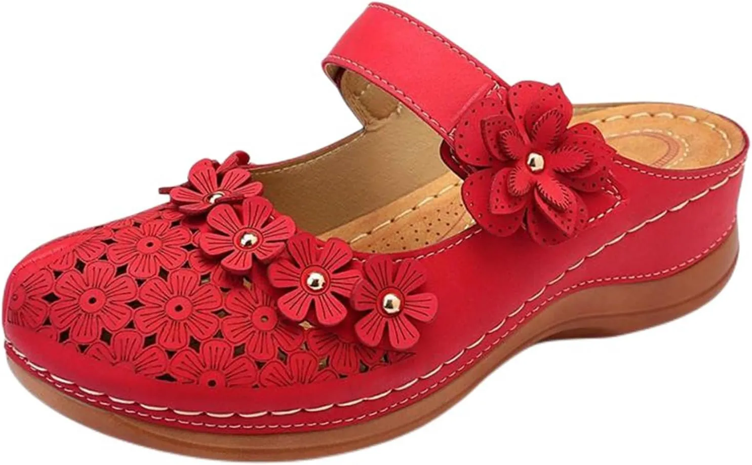 Womens Mule Closed Toe Slip On Clogs Mules Shoes for Women Dressy Summer Casual Wedge Sandals with Adjustable Hook Loop Comfortable Low Heel Orthopedic Sandal Round Head Anti-Slip Soft Bottom Footwear