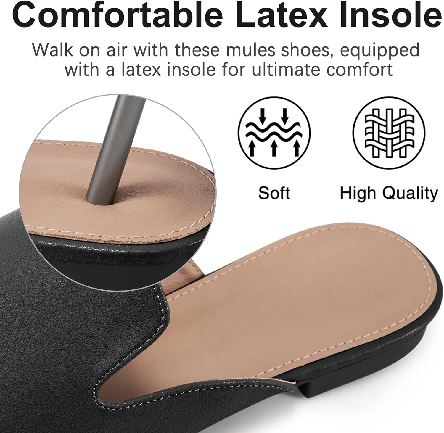 Womens Mules Work Shoes: Comfortable Dress Slip On Flats for Indoor Outdoor Walking