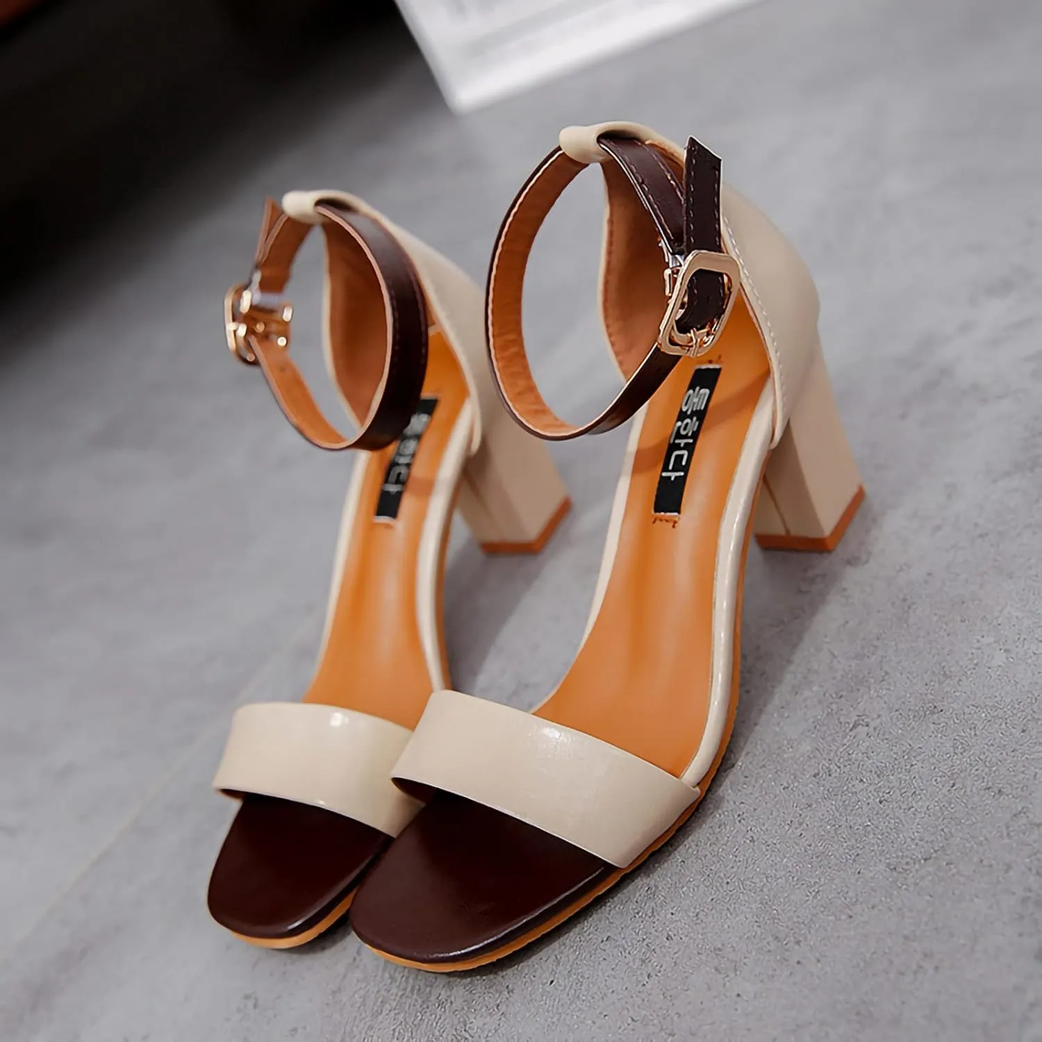 Women's Open Toe Ankle Strap Block Chunky Low Heeled Sandal Comfortable Office Pump Shoes