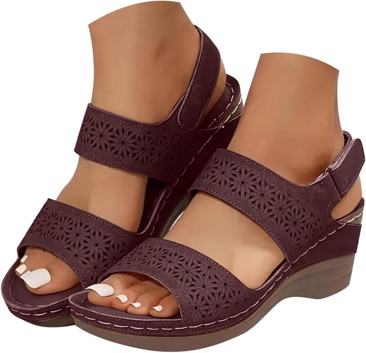 Women’s Open Toe Crisscross Straps Wedge Sandals Orthopedic Dressy Wedges Sandal Walking Casual Beach Slingback Retro Hook Loop Slip-on Slip on Comfort Arch Support Ankle Strap Summer Shoes