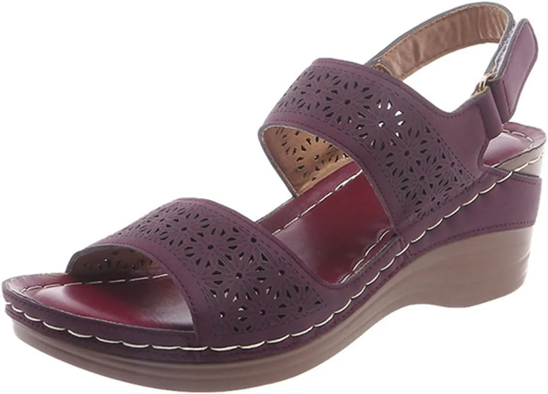 Women’s Open Toe Crisscross Straps Wedge Sandals Orthopedic Dressy Wedges Sandal Walking Casual Beach Slingback Retro Hook Loop Slip-on Slip on Comfort Arch Support Ankle Strap Summer Shoes