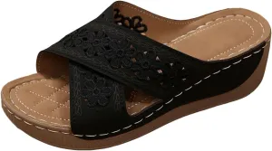 Women's Open Toe Crisscross Woven Comfy Casual Slip On Walking Slide Sandals Buckle Strap Summer Beach Shoe Wedge Dressy Low Heel Comfortable Arch Support Shoes Platform Heels Support Sandal