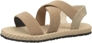 Women's Open Toe Elastic Ankle Strap Flat Summer Beach Sandal Comfy Slip on Sandals Dressy Strappy Shoes Sandals