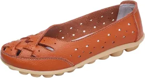 Womens Orthopedic Loafers in Breathable Leather,Casual Leather Slip on Summer Shoes for Women,Comfortable Hollow Soft Flats Sandals Leather,Summer Leather Cutout Loafers