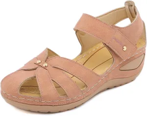 Women's Orthopedic Sandals Anti-Slip Vintage Leather Wedge Gladiator Outdoor Hollow Out Casual Sandals