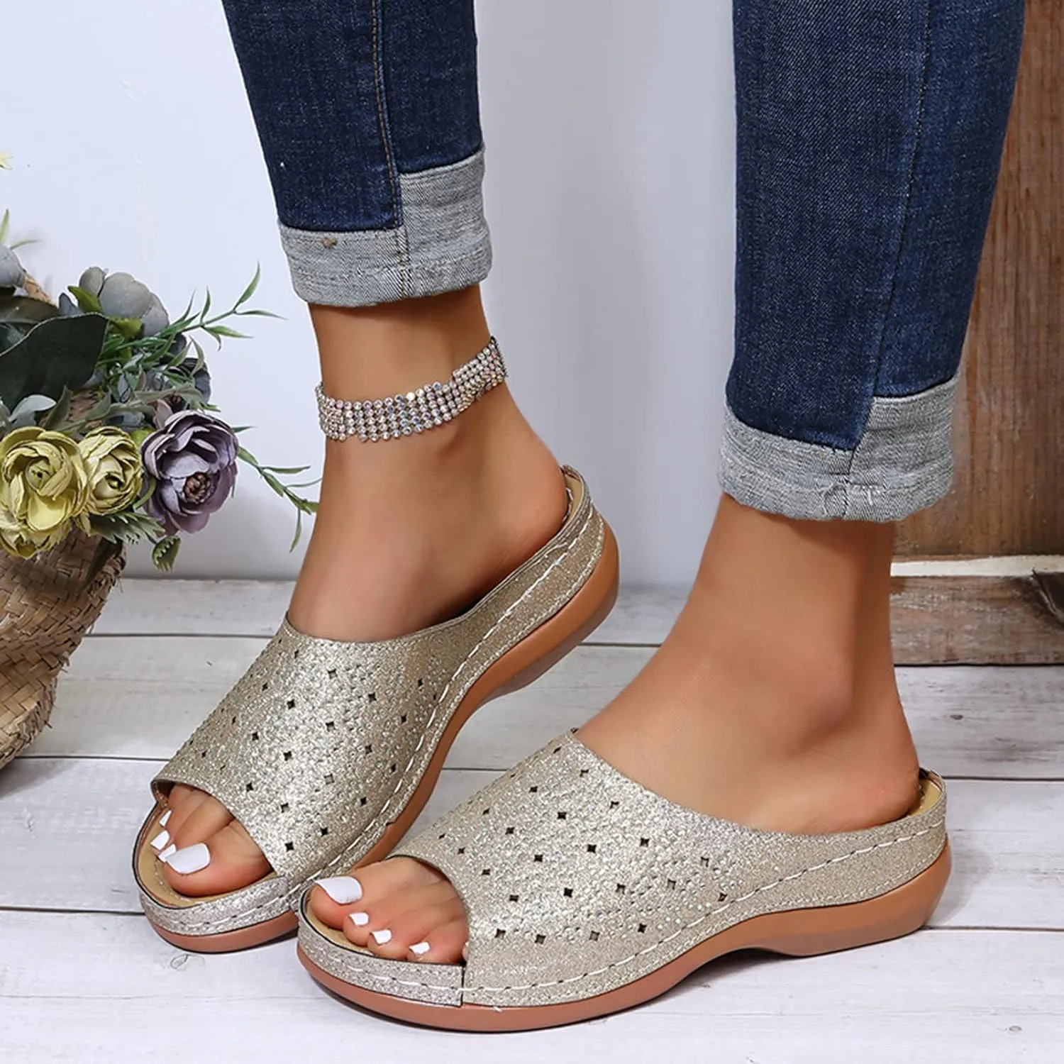 Womens Orthopedic Sandals Comfortable Flip Flops Beach Dressy Wedge Sandal Comfortable Arch Support Orthopedic Shoes 2025 Summer Comfortable Orthotic Wide Shoe for Woman