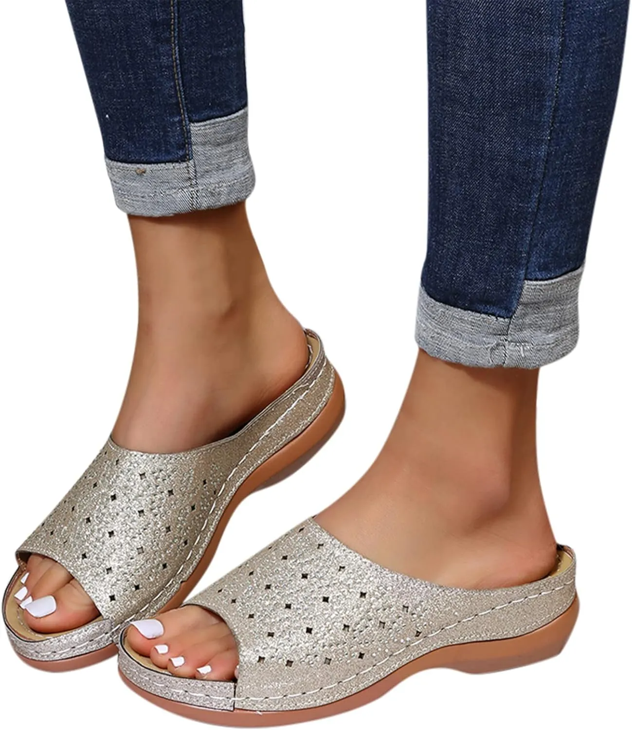 Womens Orthopedic Sandals Comfortable Flip Flops Beach Dressy Wedge Sandal Comfortable Arch Support Orthopedic Shoes 2025 Summer Comfortable Orthotic Wide Shoe for Woman