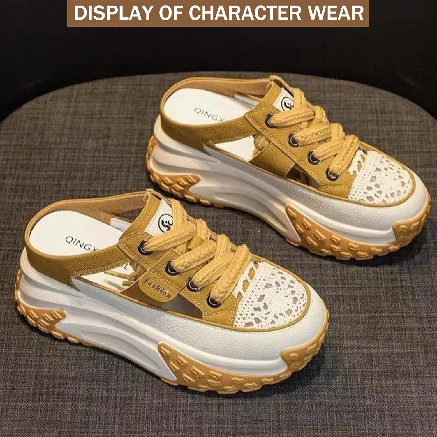 Women's Paneled Chunky Platform Slingback Mules Sneakers Hollow Out Lace-Up Lightweight Comfortable Slip-On Closed Toe Walking Sport Sandals Anti Slip Rubber Sole Clogs