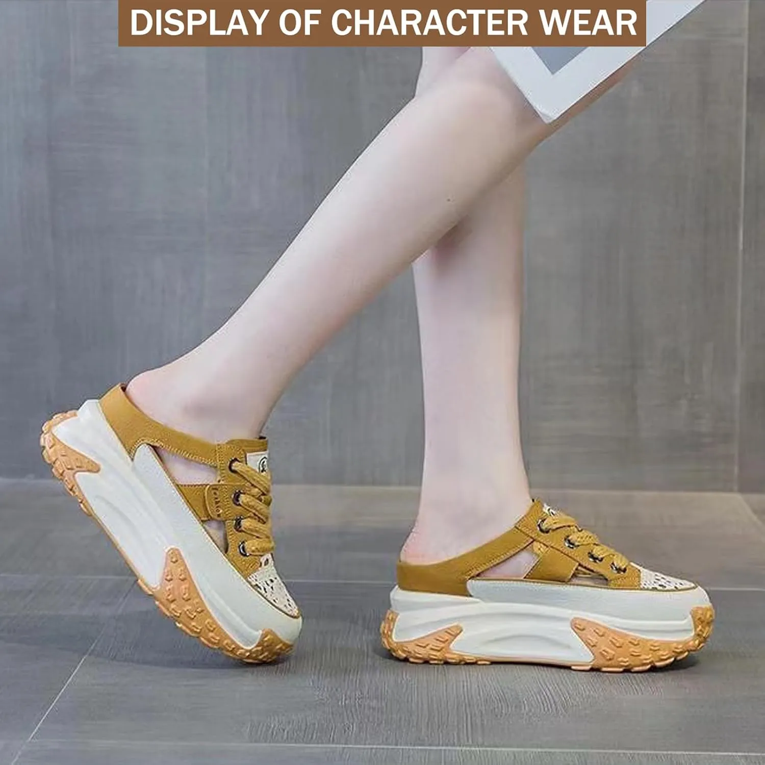 Women's Paneled Chunky Platform Slingback Mules Sneakers Hollow Out Lace-Up Lightweight Comfortable Slip-On Closed Toe Walking Sport Sandals Anti Slip Rubber Sole Clogs
